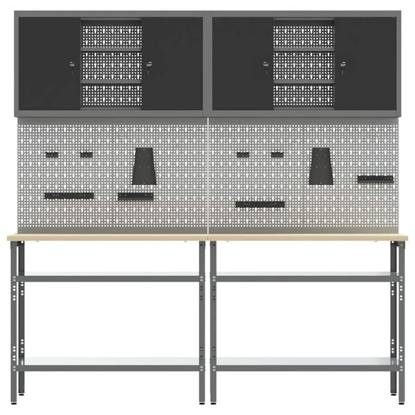 vidaXL Conjunto de bancada de trabalho com prateleira 8 pcs Cinzeto