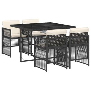 vidaXL 5 pcs conjunto de jantar p/ jardim c/ almofad&otilde;es vime PE preto