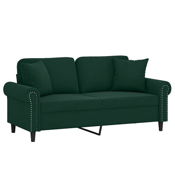 vidaXL Sof&aacute; 2 lug. c/ almofadas decorativas 140cm veludo verde-escuro