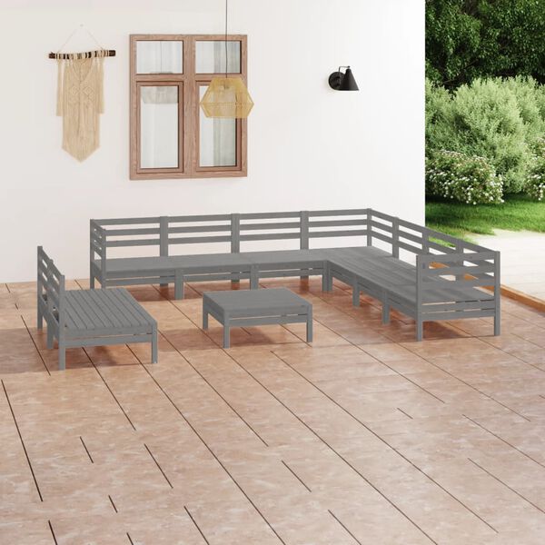 vidaXL 10 pcs conjunto lounge de jardim pinho maciço cinzento
