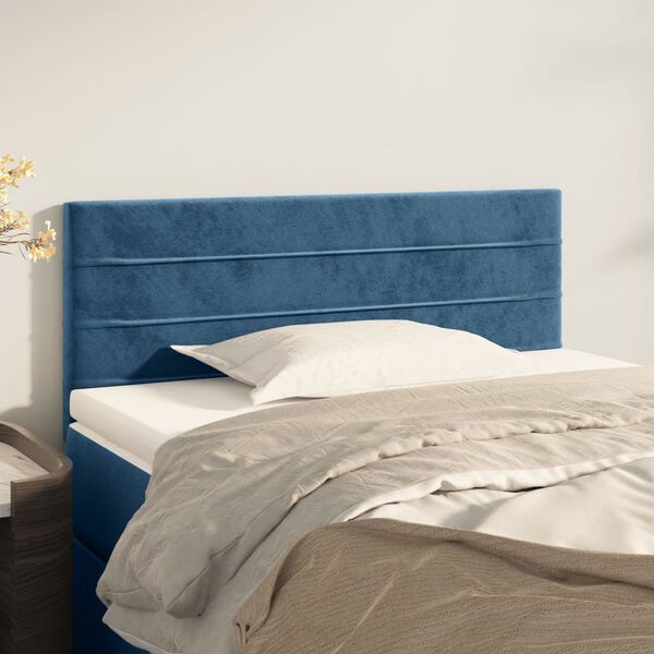 vidaXL Cabeceira de cama veludo 90x5x78/88 cm azul-escuro