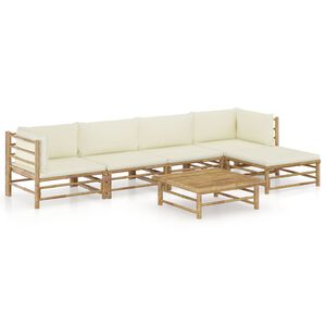 vidaXL 6 pcs conj. lounge p/ jardim em bambu c/ almofad&otilde;es branco nata