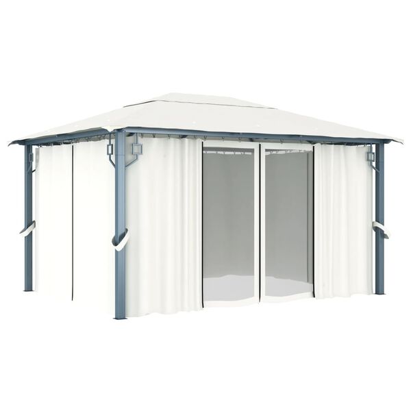 vidaXL Gazebo com cortinas e cord&otilde;es de luzes LED 4x3 m alum&iacute;nio creme
