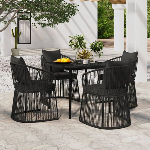 vidaXL 5 pcs conjunto de jantar p/ jardim c/ almofad&otilde;es preto