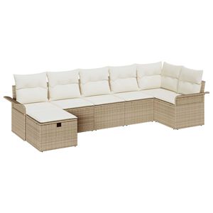 vidaXL Conjunto de Sof&aacute; de Jardim 7 pcs Bege Rattan Sint&eacute;tico