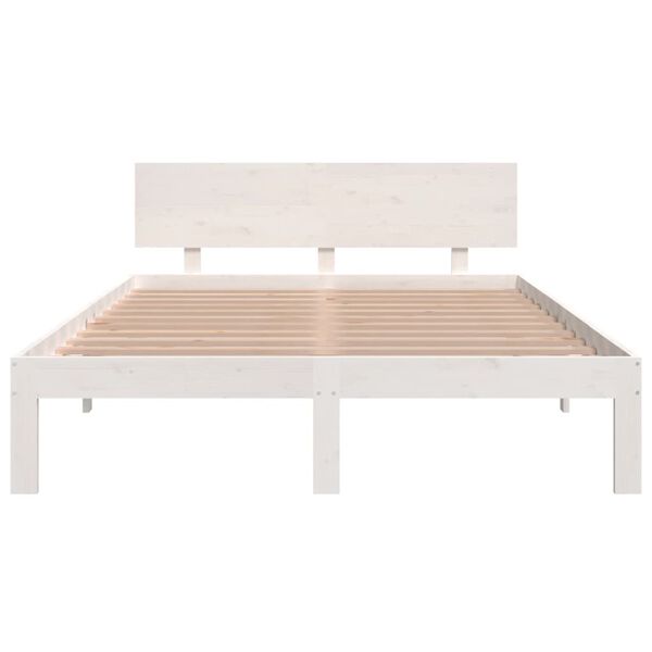 vidaXL Estrutura de cama casal 135x190 cm madeira maci&ccedil;a branco