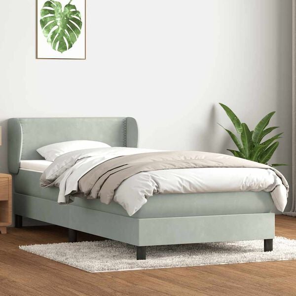 vidaXL Cama com molas/colch&atilde;o Cinza Claro 90x210 cm veludo