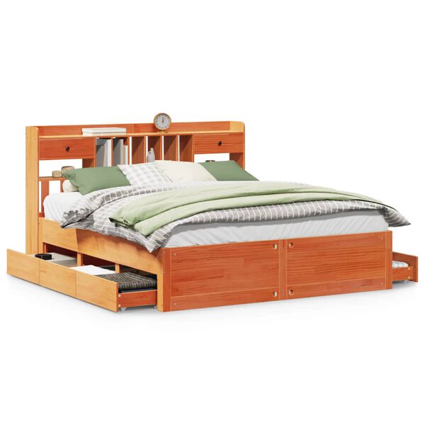 vidaXL Cama com estante sem colch&atilde;o 200x200 cm pinho maci&ccedil;o