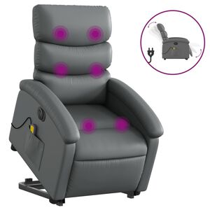 vidaXL Poltrona reclin&aacute;vel elevat&oacute;ria el&eacute;trica couro artificial cinza