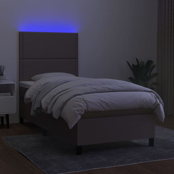 vidaXL Cama box spring + colch&atilde;o/LED 90x200cm tecido cinza-acastanhado