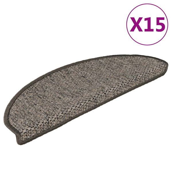 vidaXL Tapetes escada adesivos aspeto sisal 15 pcs cinzento/bege