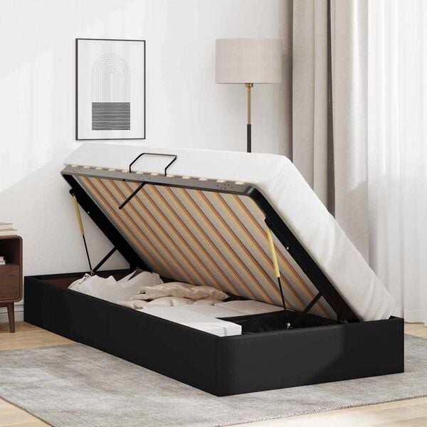 vidaXL Cama com Armazenamento Preto 90 x 190 cm Couro sint&eacute;tico