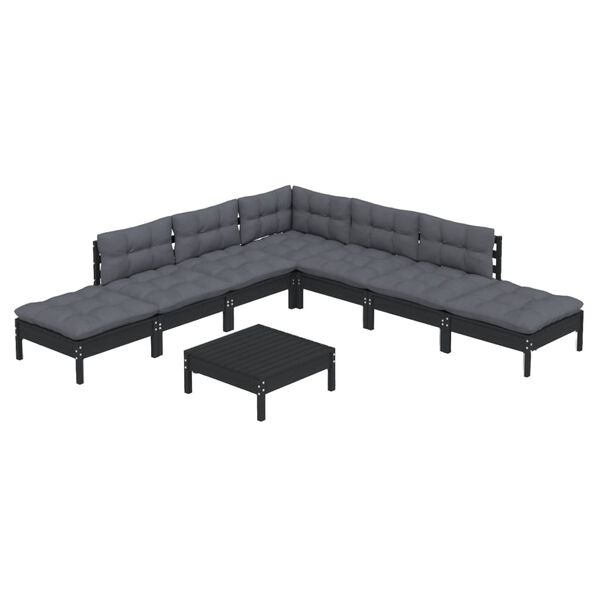 vidaXL 8 pcs conjunto lounge de jardim c/ almofad&otilde;es pinho preto