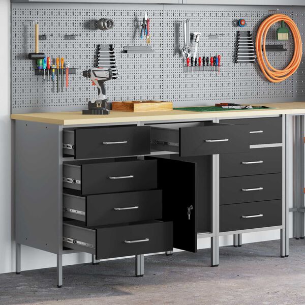 vidaXL Arm&aacute;rio de Trabalho 3 pcs Preto e Cinza 150 x 55 x 85 cm