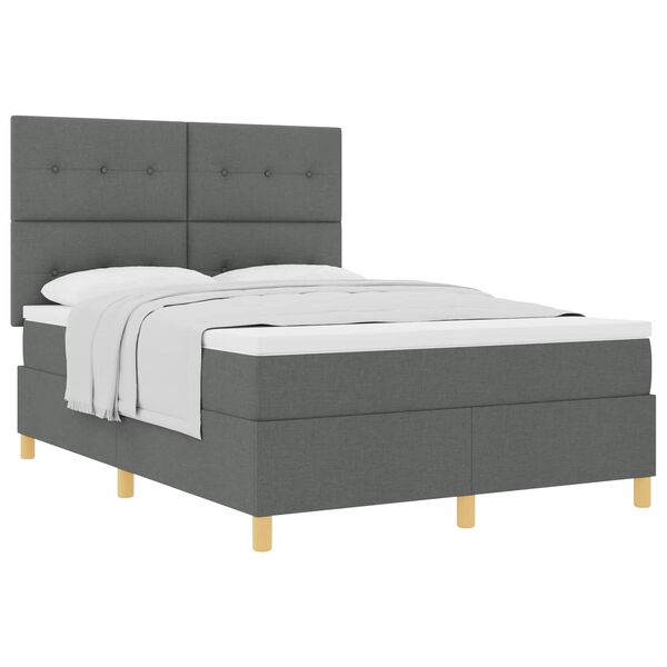 vidaXL Cama Box com colch&atilde;o Cinza Escuro 160 x 200 cm tecido
