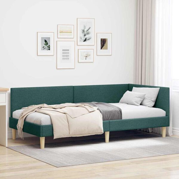 vidaXL Estrutura de Cama de Canto Verde Escuro 100 cm x 200 cm Veludo
