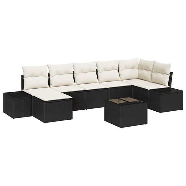 vidaXL Conjunto de Sof&aacute; de Jardim com almofada 8 pcs Preto vime PE