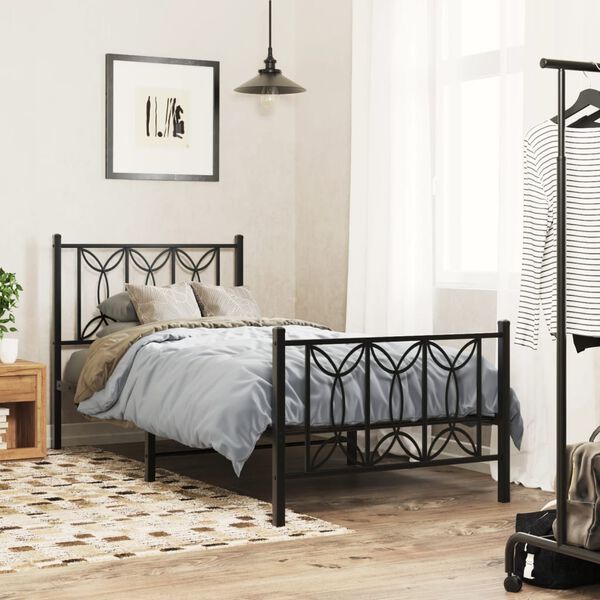 vidaXL Estrutura de cama com cabeceira e p&eacute;s 90x200 cm metal preto