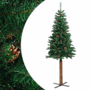 vidaXL &Aacute;rvore de Natal fina madeira e pinhas genu&iacute;nas 150 cm PVC verde