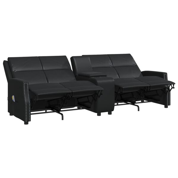 vidaXL Poltrona massagens 4 assentos reclin&aacute;vel couro artificial preto