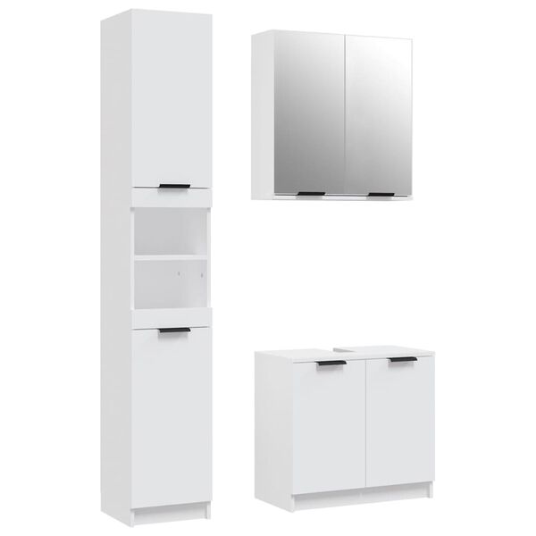 vidaXL 3 pcs conjunto m&oacute;veis casa de banho madeira processada branco