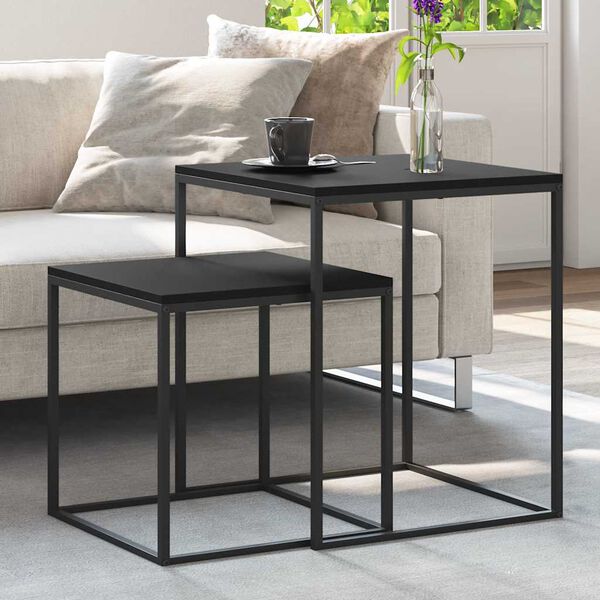 vidaXL Conjunto de mesas de centro 2 pcs derivados de madeira e metal