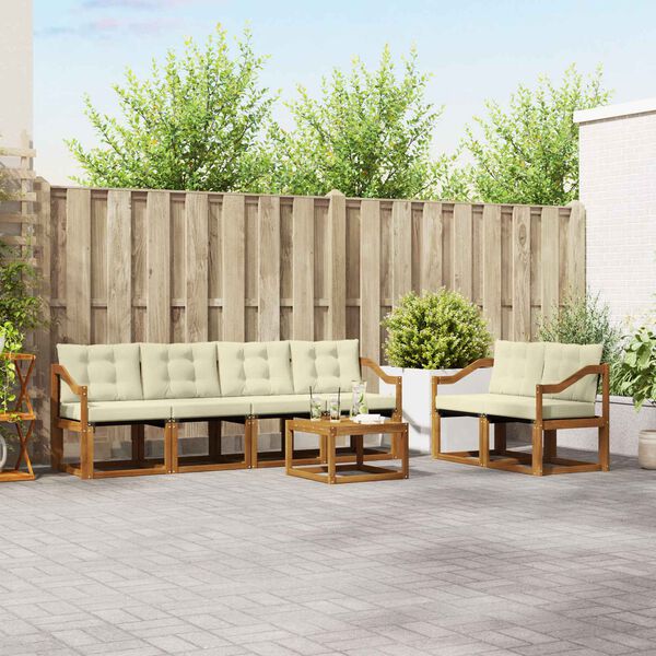 vidaXL Conjunto de Sof&aacute;s para Exterior 7 pcs Natural e Creme