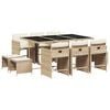 vidaXL 11 pcs conjunto de jantar p/ jardim com almofad&otilde;es vime PE bege