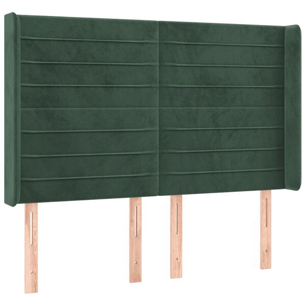 vidaXL Cabeceira de cama c/ LED veludo 147x16x118/128 cm verde-escuro