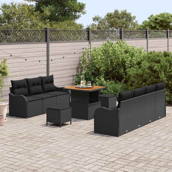 vidaXL Conjunto de Sof&aacute; de Jardim com almofada 10 pcs Preto