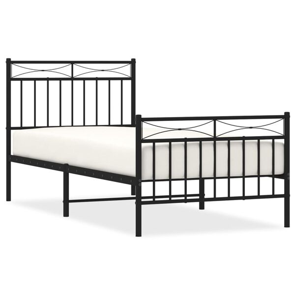 vidaXL Estrutura de cama com cabeceira e p&eacute;s 90x190 cm metal preto