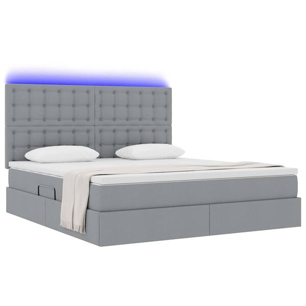 vidaXL Cama com arruma&ccedil;&atilde;o e LED Cinzento-claro 180 x 200 cm Poli&eacute;ster