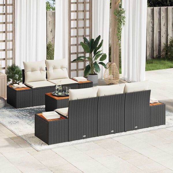 vidaXL Conjunto de Sof&aacute; de Jardim 6 pcs Preto Rattan Sint&eacute;tico