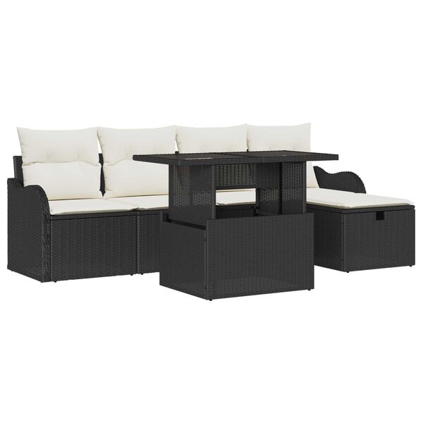 vidaXL Conjunto de Sof&aacute; de Jardim 6 pcs Preto Rattan Sint&eacute;tico
