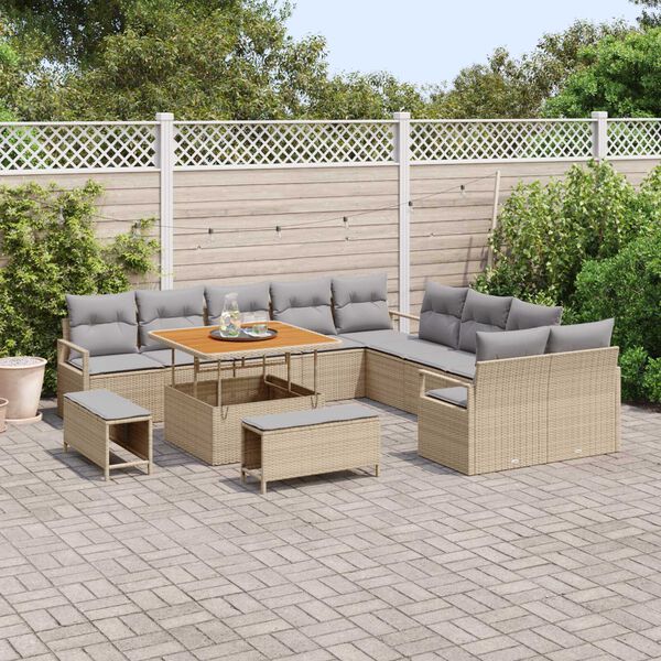 vidaXL Conjunto de Sof&aacute; de Jardim 13 pcs Bege Rattan Sint&eacute;tico