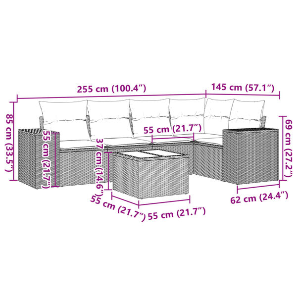 vidaXL 6 pcs conjunto sof&aacute;s de jardim c/ almofad&otilde;es vime PE preto