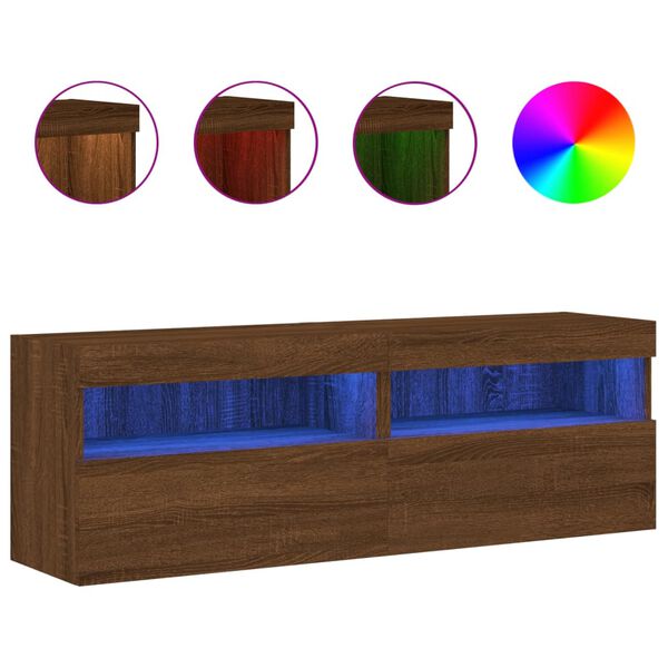 vidaXL M&oacute;veis de parede para TV com luzes LED 2 pcs carvalho castanho