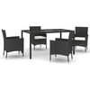 vidaXL 5 pcs conjunto de jantar p/ jardim c/ almofad&otilde;es vime PE preto