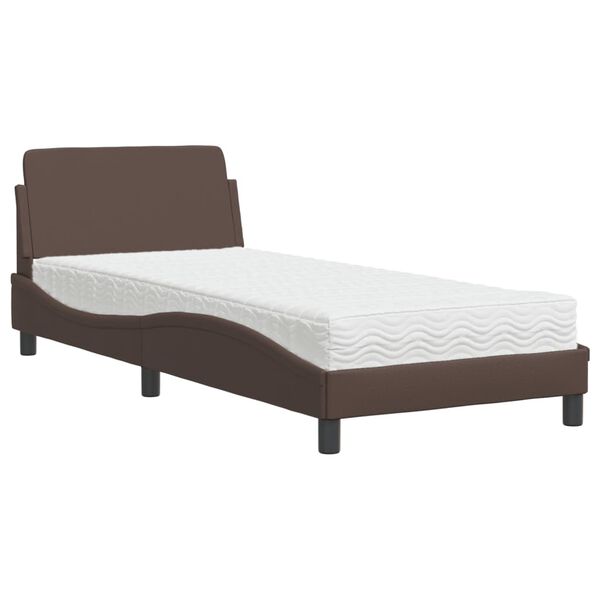 vidaXL Cama com colch&atilde;o Dover 90x200 cm couro artificial castanho