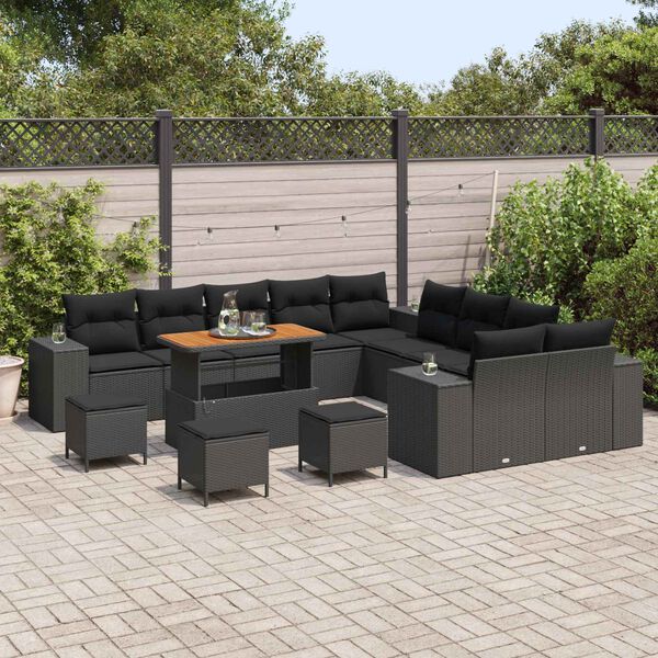 vidaXL Conjunto de Sof&aacute; de Jardim com almofada 14 pcs Preto vime PE