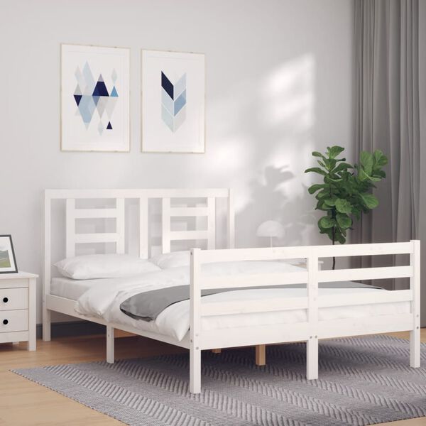 vidaXL Estrutura de cama com cabeceira 120x200cm madeira maci&ccedil;a branco