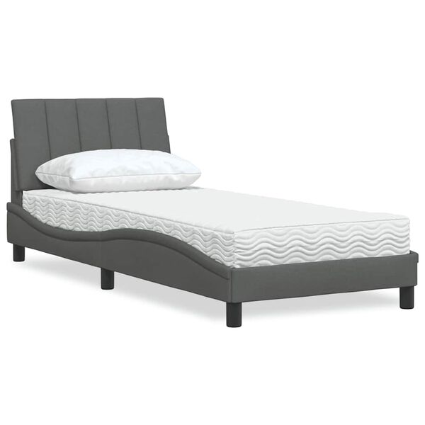 vidaXL Cama com colch&atilde;o Hanko 90x190 cm tecido cinzento-escuro