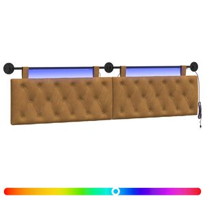 vidaXL Cabeceira suspensa Com luz LED Castanho Veludo