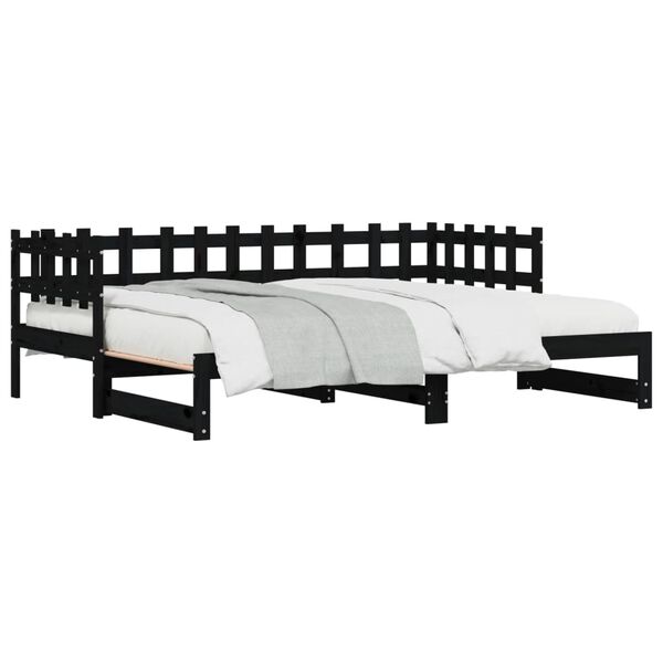 vidaXL Sofá-cama de puxar 2x(90x200) cm pinho maciço preto
