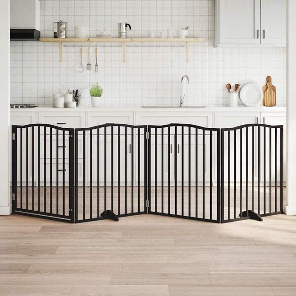 vidaXL Port&atilde;o p/ c&atilde;es com porta dobr&aacute;vel 4 pain&eacute;is 320 cm &aacute;lamo preto