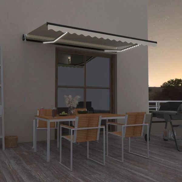 vidaXL Toldo autom&aacute;tico com LED e sensor de vento 450x300 cm creme