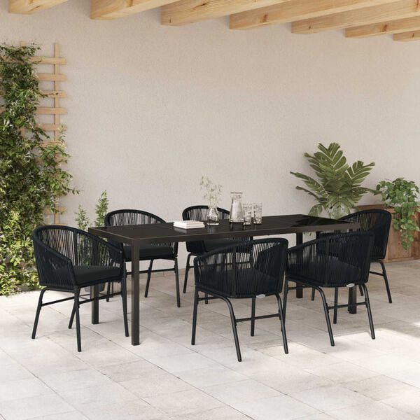 vidaXL Conjunto de Jantar para Jardim 7 pcs Preto A&ccedil;o revestido a p&oacute;
