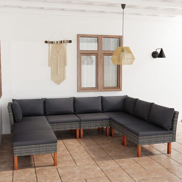 vidaXL 8 pcs conjunto lounge de jardim c/ almofad&otilde;es vime PE cinzento