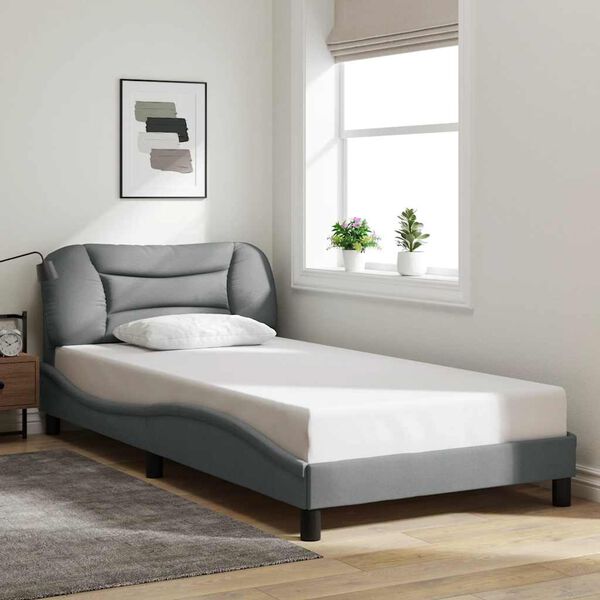 vidaXL Estrutura de cama sem colch&atilde;o Hvar 100x200 cm tecido cinzento-claro
