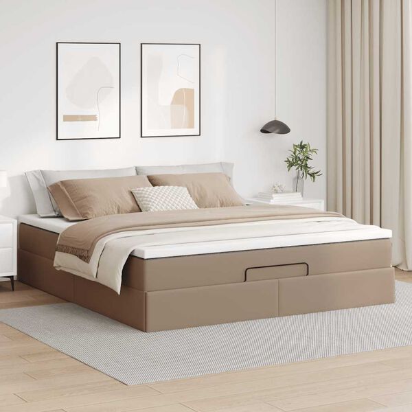 vidaXL Estrutura de cama otomana com colch&atilde;o cappucino 180x200 cm